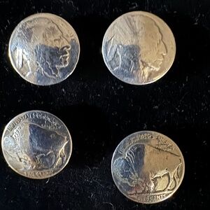 Set of 4 Vintage Indian Head and Buffalo Nickel Button Covers